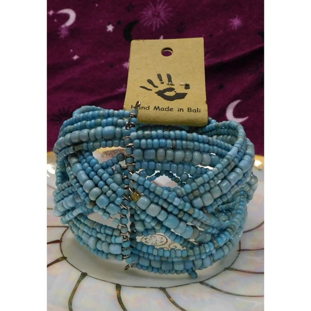 Archipelago Handmade Blue beaded Cuff Bracelet - Picture 3 of 6